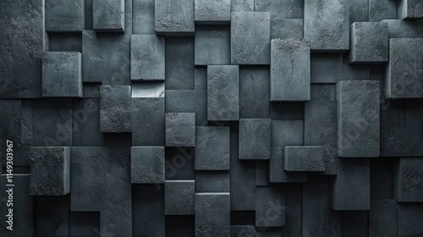 Fototapeta Abstract dark gray 3D cube wall texture background.