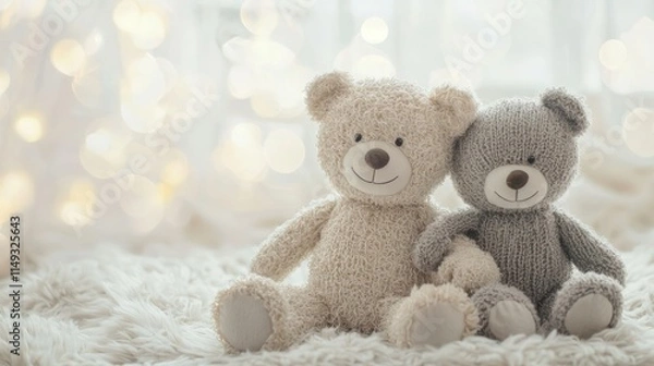 Fototapeta An adorable soft background featuring plush toys and soft colors, creating a warm and inviting atmosphere for baby portraits
