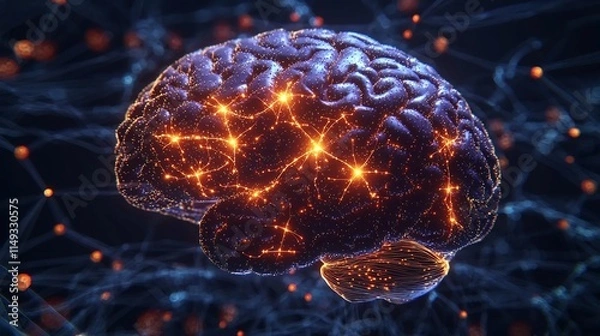Fototapeta Disrupted Neural Pathways in the Futuristic Brain Visualization