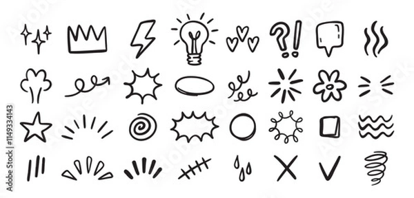 Fototapeta Expression sign hand drawn doodle set for concept design. Expression elements isolated on white background.