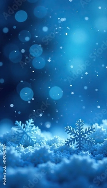 Fototapeta Glittery blue bokeh snowflakes on a winter wonderland background, winter, snowflakes, bokeh