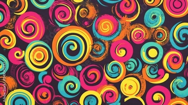 Obraz Funky retro swirl pattern in bright neon tones, pattern, vintage and fun energy
