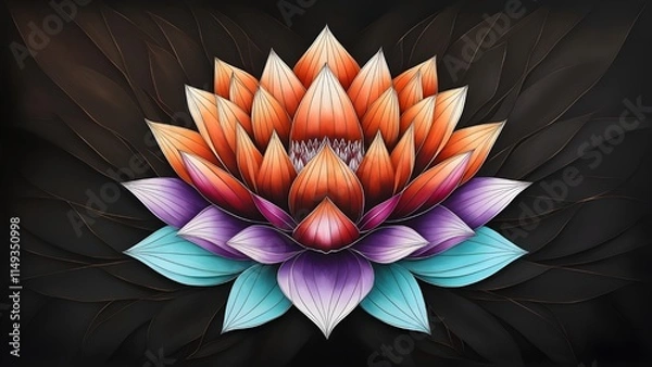 Fototapeta AI GENERATE, Geometric floral abstraction with lotus motifs