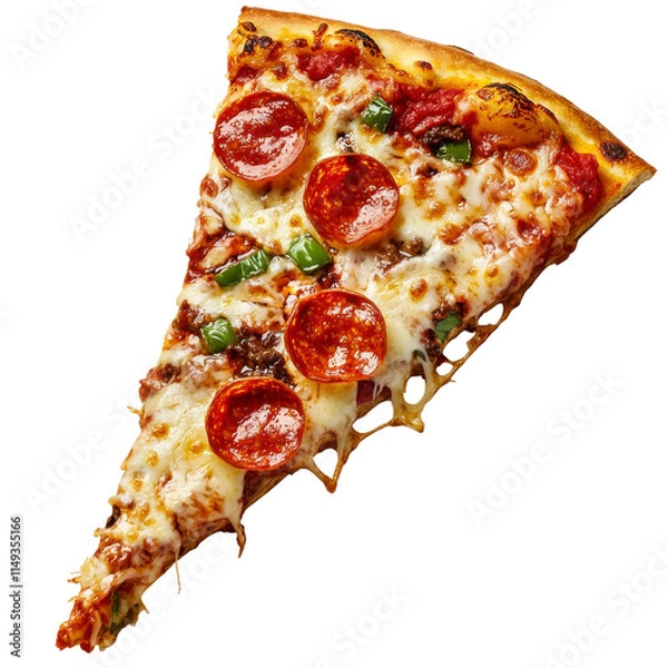 Fototapeta Delicious Slice of Pepperoni Pizza with Melted Cheese and Fresh Vegetables, Perfect for Food Lovers and Pizza Enthusiasts Enjoying a Tasty Treat