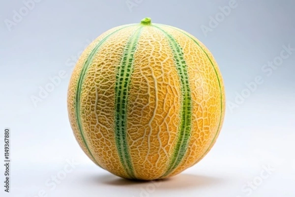 Fototapeta Sun-drenched melon, juicy and ripe, rests on a pristine white background, a summer still life.