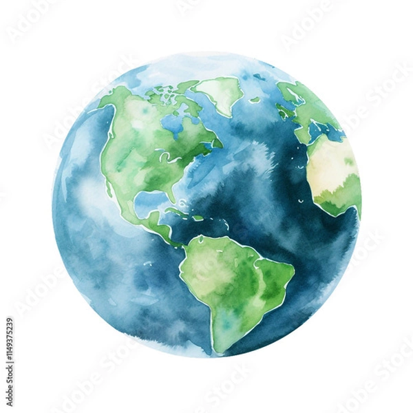 Fototapeta Watercolor illustration of Earth. Concept of global awareness, environmentalism, and world map.