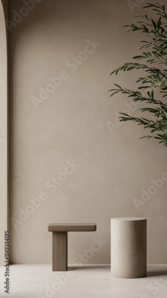 Fototapeta Minimalist interior design showcasing modern furniture and natural elements