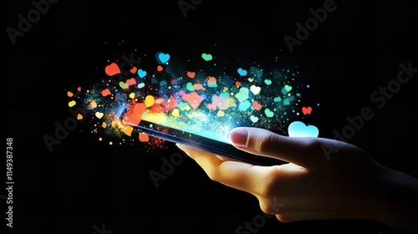 Fototapeta Using a smartphone with the idea of social media. Generative Ai