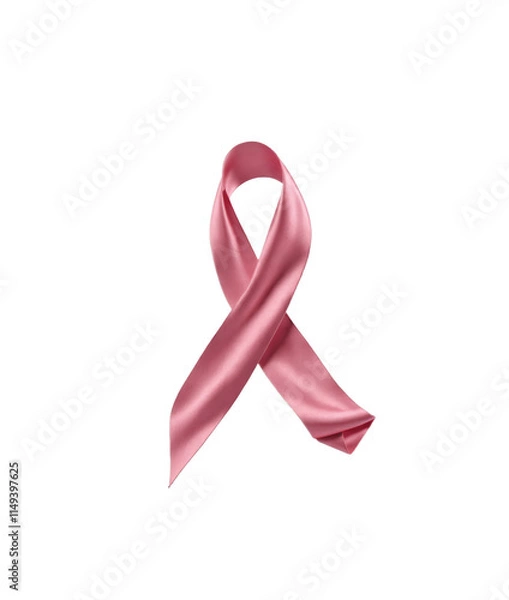 Obraz A flowing pink satin ribbon in mid-air, twisted into an elegant curve. Isolated on a white background. Ideal for design, decoration, packaging, and celebratory themes.