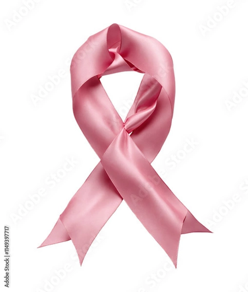 Obraz A flowing pink satin ribbon in mid-air, twisted into an elegant curve. Isolated on a white background. Ideal for design, decoration, packaging, and celebratory themes.