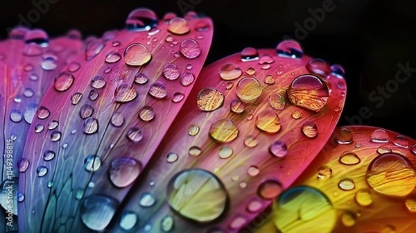 Obraz Hyper-realistic background featuring water drops on a flower petal with vivid colors. full ultra hd, high resolution