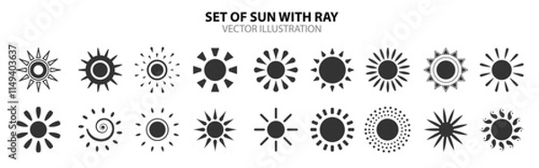 Obraz Sun with ray black icon set