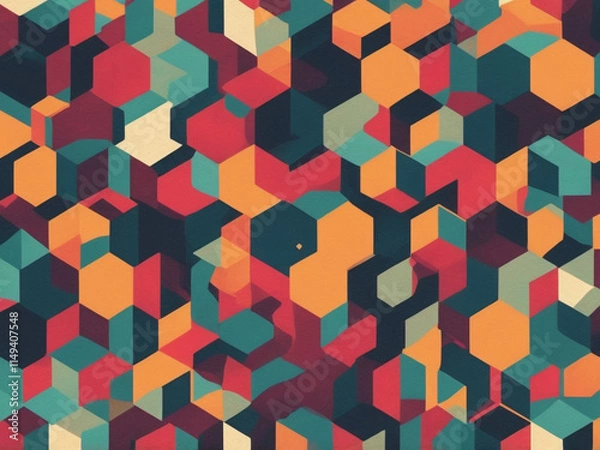 Obraz  A seamless geometric pattern with triangles and hexagons in bold, contrasting colors 