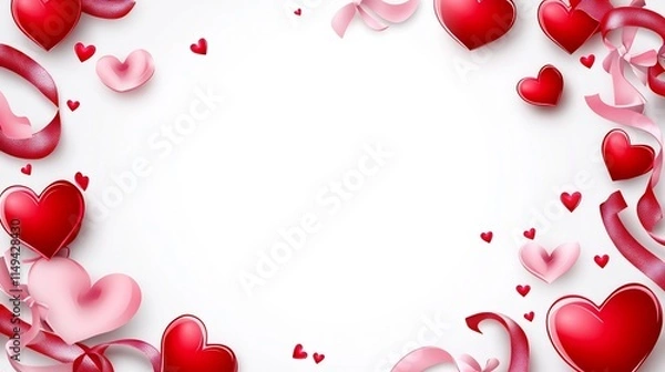 Fototapeta Romantic Frame with Hearts Ribbons and Love Themed Background Presentation Design