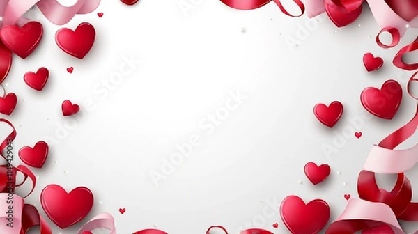 Fototapeta Elegant Red and Pink Heart Ribbon Frame for Valentine s Day Presentation Design
