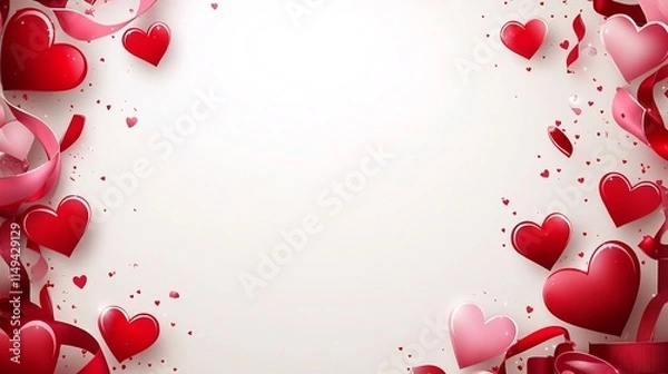 Fototapeta Romantic Heart and Ribbon Frame Design for Valentine s Day Greeting or Invitation