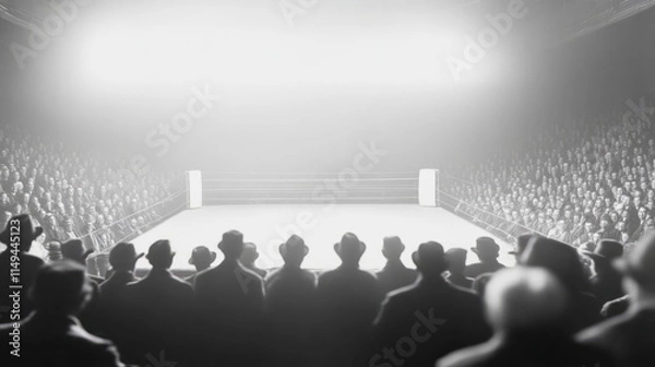 Obraz Roaring Twenties Thrills: Vintage Monochrome Boxing Match with Cheering Spectators