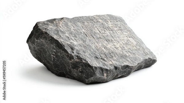 Fototapeta A unique gray rock with intricate carvings that tell a story. Nature meets artistry in every detail. A captivating piece of natural history. Generative AI