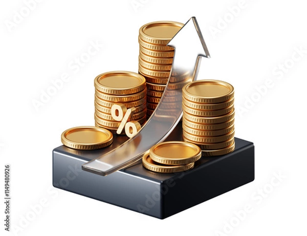 Fototapeta PNG growth money isolated on transparent 3d podium background with wealth financial business success finance graph stock profit investment chart.