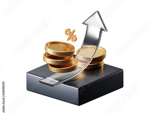 Fototapeta PNG growth money isolated on transparent 3d podium background with wealth financial business success finance graph stock profit investment chart.