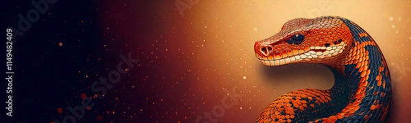 Obraz A striking card template featuring a vibrant snake with intricate, shimmering scales, perfect for celebrating the Lunar New Year 2025, the Year of the Snake, in an elegant and festive style.