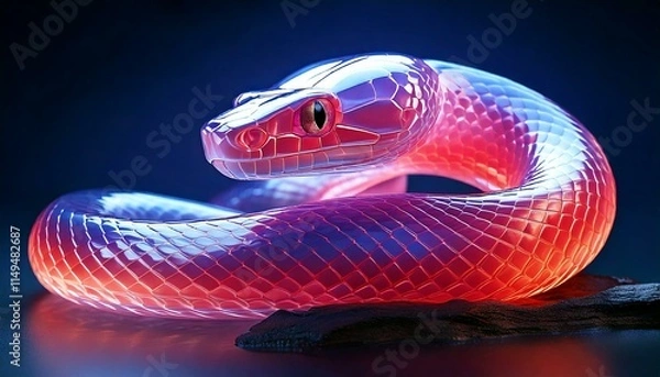 Obraz A vibrant, iridescent snake symbolizing the Year of the Snake 2025, blending traditional New Year themes with modern, surreal aesthetics in a colorful and festive setting.