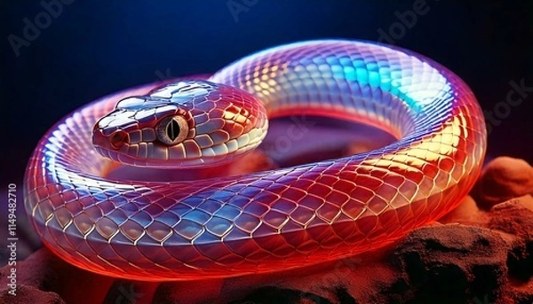 Obraz A vibrant, iridescent snake symbolizing the Year of the Snake 2025, blending traditional New Year themes with modern, surreal aesthetics in a colorful and festive setting.