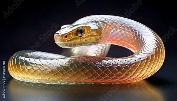 Obraz A vibrant, iridescent snake symbolizing the Year of the Snake 2025, blending traditional New Year themes with modern, surreal aesthetics in a colorful and festive setting.