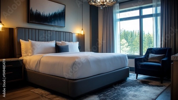 Obraz Luxurious hotel bedroom with a view. (1)