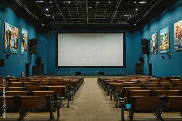 Fototapeta Empty Cinema Auditorium with Large Screen