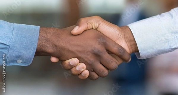 Fototapeta Close-up of Diverse Hands Shaking in Professional Business Setting