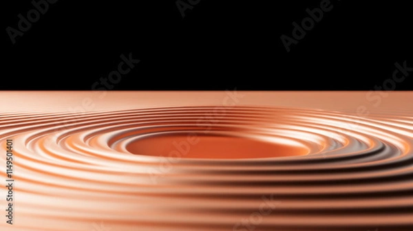 Fototapeta Quantum, Abstract copper waves ripple across a smooth surface, creating a dynamic interplay of light and shadow against a black background.