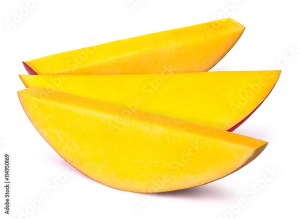 Fototapeta Three mango slices isolated on white background, with clipping path