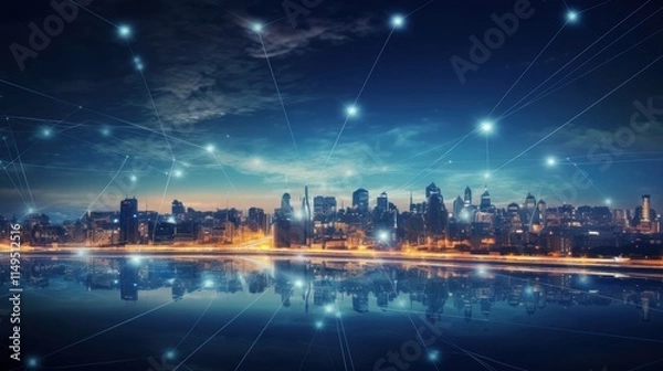 Fototapeta 5G, 6G, Big data wireless network, high speed internet, cloud computing or connect diagram technology, Data storage, service, synchronize, online, financial, Connectivity global, smart city, Gen AI