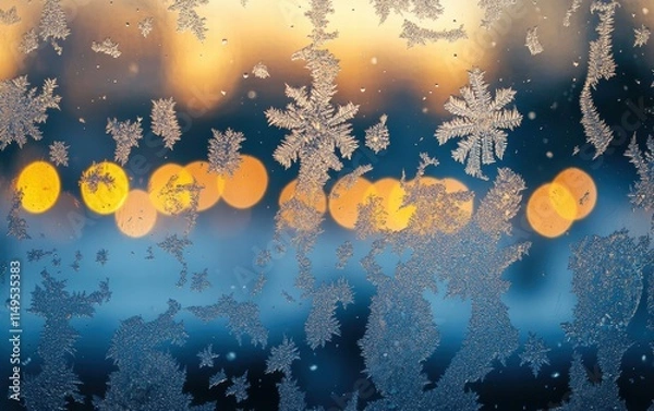 Fototapeta Winter's Breath Enchanting Frost Patterns on a Window Pane at Sunset