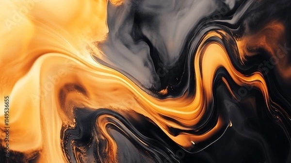 Fototapeta Abstract swirling orange and black paint texture.