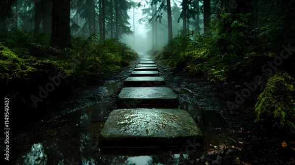 Obraz Mystical Stepping Stone Path Through an Enchanted Forest