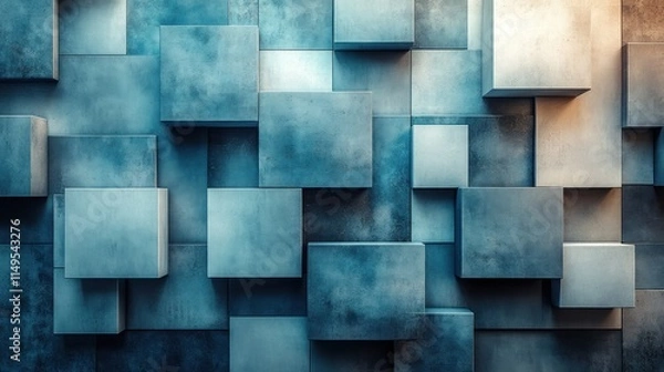 Obraz Abstract blue and beige cube texture background.