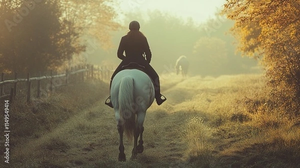 Fototapeta Horseback Riding in the Golden Autumn Countryside