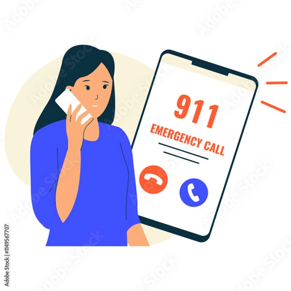 Fototapeta Emergency call concept illustration. Illustrations for websites, landing pages, mobile apps, posters and banners. Trendy flat vector illustrations