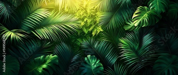 Fototapeta Lush green foliage creating a vibrant tropical atmosphere.