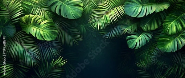 Fototapeta Lush green leaves creating a vibrant, natural backdrop.