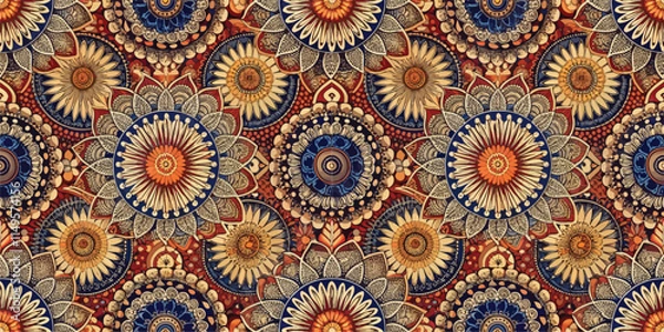 Obraz Vibrant floral pattern in warm tones of orange and blue.