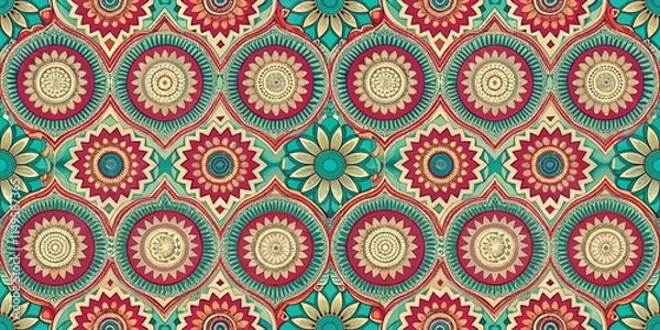 Fototapeta Colorful mandala pattern featuring intricate floral designs in warm tones.