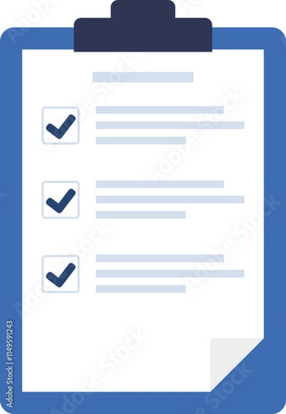 Fototapeta Clipboard with a sheet of paper. Sheet of paper with completed tasks on a clipboard. Vector, cartoon illustration. Vector.