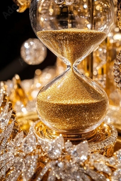 Obraz an hourglass filled with golden sand surrounded by gold and diamonds