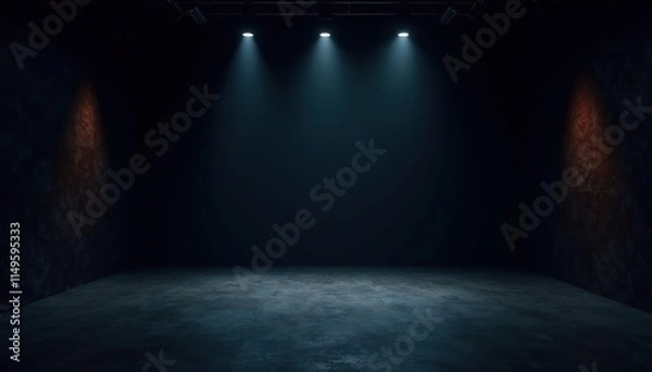 Fototapeta Dark studio showroom with black background and dim lighting, studio, lighting, mysterious