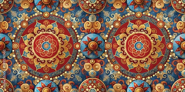 Fototapeta Colorful mandala pattern featuring intricate designs and vibrant colors.