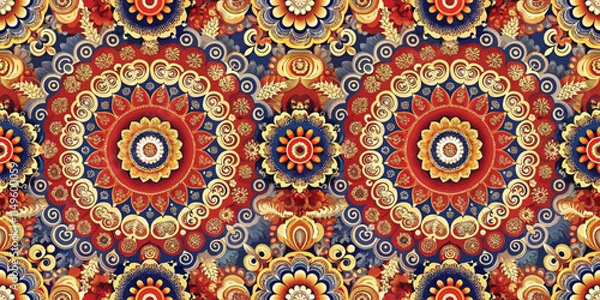 Fototapeta Vibrant abstract floral mandala pattern in warm colors.