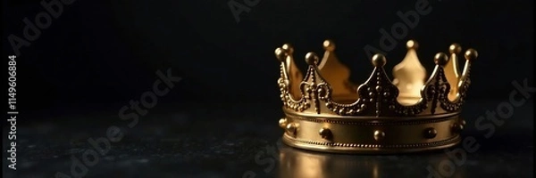 Fototapeta Gold crown on a black background with a subtle texture overlay, light, allure, nobility